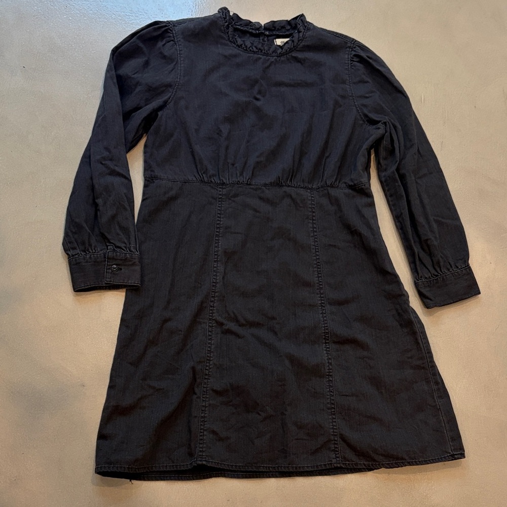 Madewell Black Long Sleeve Ruffle Neck Dress